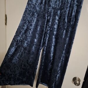 Velvet Wide-Leg Pants in Blue
